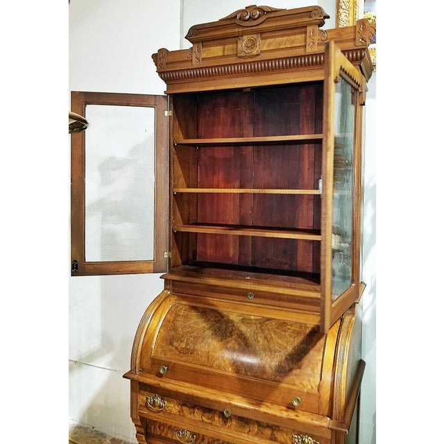 Brown Antique American Cylinder Roll Top Secretary Desk For Sale - Image 8 of 9