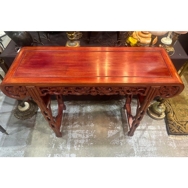 1990s Vintage Chinese Rosewood Carved Dragon Altar/Console Table For Sale - Image 5 of 5