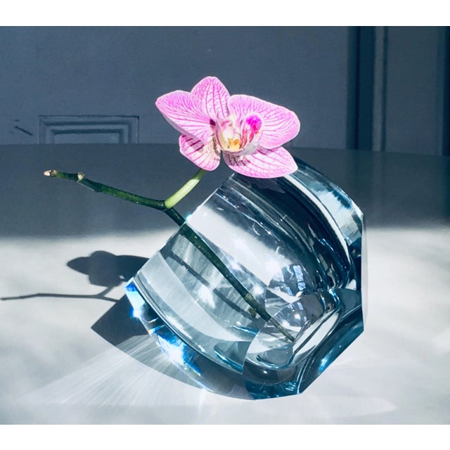 1950s Asta Strömberg for Strömbergshyttan Faceted Geometric Vase Aqua Christal Art Glass For Sale - Image 9 of 11