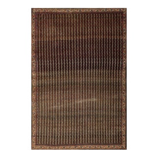 1890s Brown Stripe Antique Sarouk Farahan Rug 4'2" X 6'6" Handknotted Wool Carpet For Sale