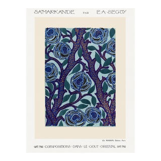 Flower Pattern Pochoir Design, Art Deco Oriental Style, Vintage Art Print Reproduction, 18" × 24" For Sale