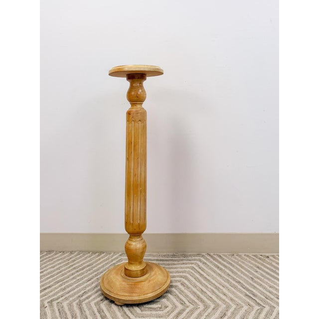 Farmhouse Italian Style Pickled Pine Pedestal Rustic Antique Farmhouse Plant Stand For Sale - Image 3 of 9