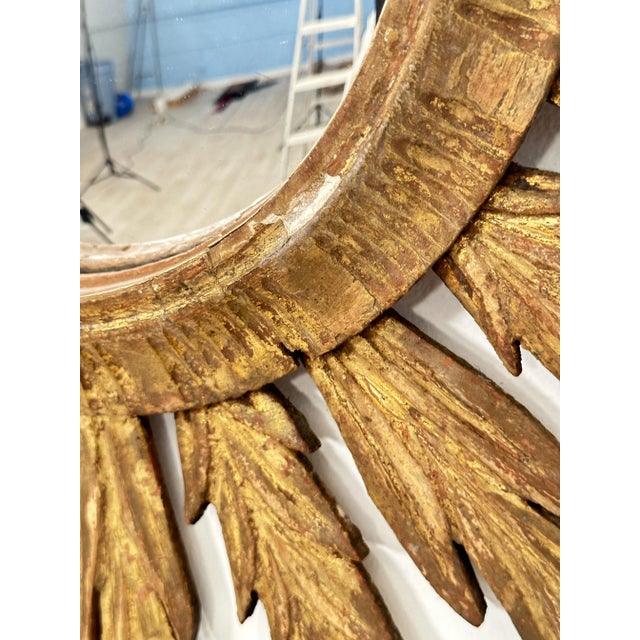 French Gilt Sunburst or Starburst Convex Mirror (Diameter 28 1/8) For Sale In Austin - Image 6 of 10