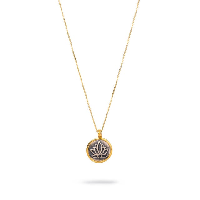 Contemporary Purity Lotus Flower Sterling Silver & Gold Chain Necklace For Sale - Image 3 of 8