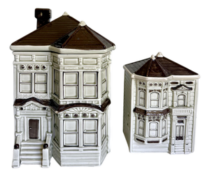 1979-80 Otagiri Ceramic San Francisco Victorian House Canisters Cookie Jars - Set of 2