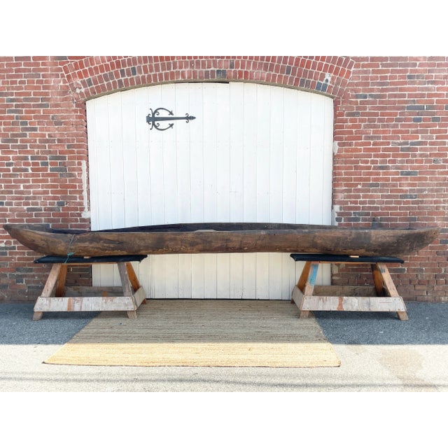 200" Long Antique Primitive Wooden Canoe For Sale - Image 4 of 11