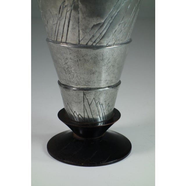 Futurist Metal and Black Wood Urn Vase, 1920s For Sale - Image 9 of 10
