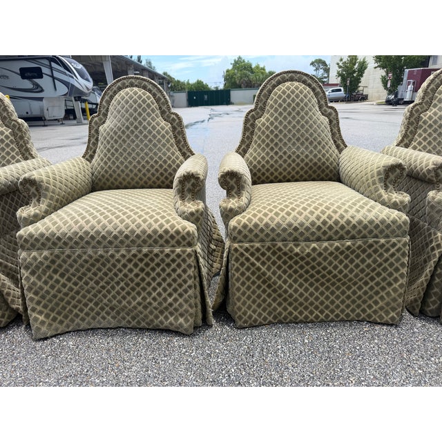 4 Dining Chairs Upholstered Cut Velvet Club Chairs Nancy Corzine Fabric. Nail Heads For Sale In West Palm - Image 6 of 12