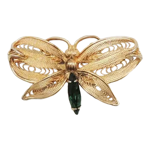 Vintage Signed Napier Filigree Faux-Emerald Butterfly Brooch