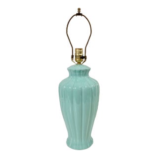 1980s Ribbed Turquoise Ceramic Table Lamp For Sale