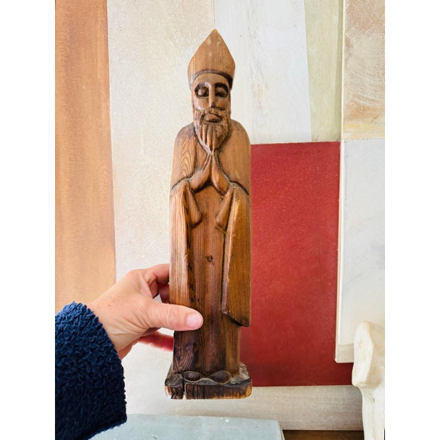 Brown Vintage Mexican Folk Santo Style Hand Carved Wooden Religious Figure For Sale - Image 8 of 9
