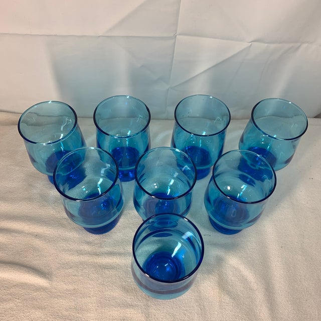 Anchor Hocking Vintage Mid-Century Modern Anchor Hocking Tivoli Laser Blue Footed Tumblers - Set of 8 For Sale - Image 4 of 6