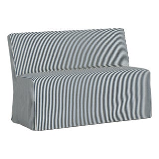Stoffer Home x Cloth & Company Lindy Slipcover Dining Banquette in Jane Stripe Denim For Sale