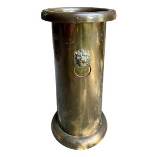 Antique Brass Lion Double Ring Handled Umbrella Stand For Sale