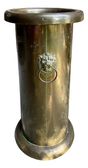 Antique Brass Lion Double Ring Handled Umbrella Stand