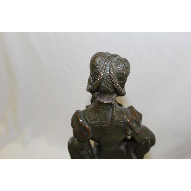 1990s Art Nouveau Bronze Lady Marble Base 'The book Lady' For Sale - Image 9 of 18