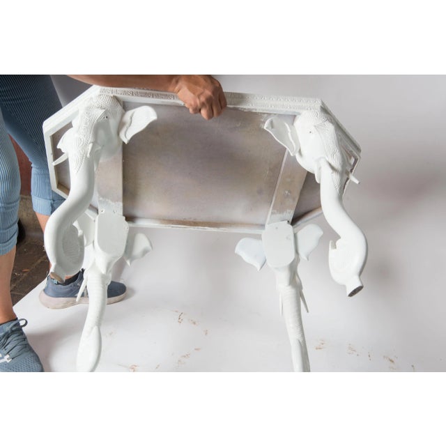 White Carved Wood Elephant Table For Sale - Image 10 of 11