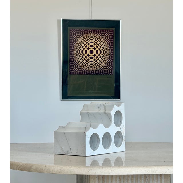Contemporary Carved Marble Sculptural Block Wine Rack or Sparkling Water Bottle Display For Sale - Image 3 of 12