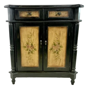 1980s Vintage Chelsea House Style Italian Tuscan Hand-Painted Storage Cupboard Console.