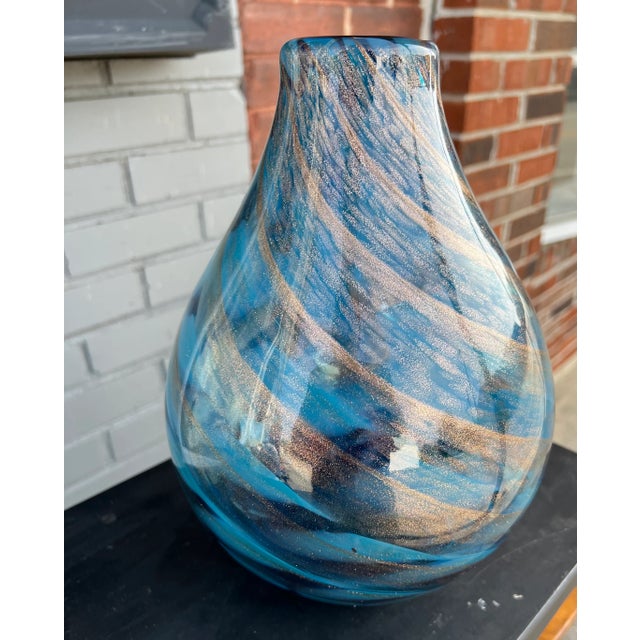 1980s 1980s Teal Swirled Vase For Sale - Image 5 of 5