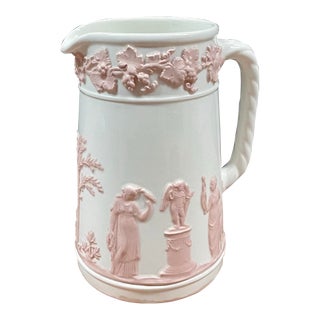 Mid 20th Century Wedgwood England Pink on Cream Queen’s Ware Pitcher For Sale