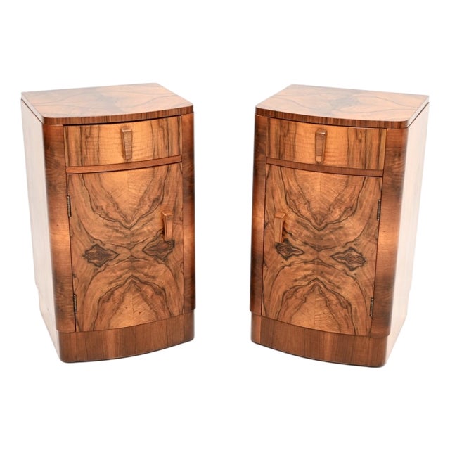 Art Deco Walnut Bedside Tables, 1930, Set of 2 For Sale