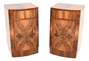 Art Deco Walnut Bedside Tables, 1930, Set of 2