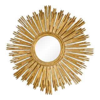 Worlds Away Margeaux Hand Carved Gold Leaf Starburst Mirror For Sale