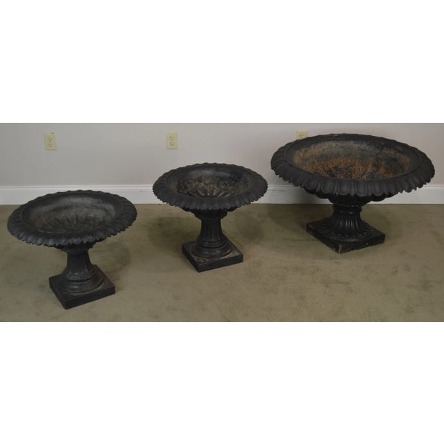 High Quality Antique 19th Century Assembled Set of 3 Heavy Cast Iron Planters Attributed to J.W. Fiske - (Unsigned)...