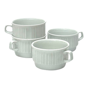Elegant Low-Profile White Porcelain Mugs by Naaman Israel - Set of 4