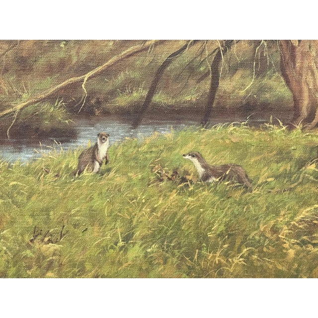James Wright, Painting of the English Countryside with River Otters by Modern British Artist, 1990 Circa For Sale - Image 4 of 13