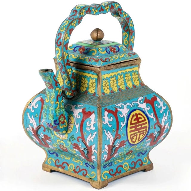 Chinese Turquoise Cloisonné Enamel on Bronze Teapot For Sale - Image 10 of 10