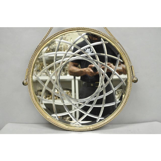 Hollywood Regency Contemporary Modern Hollywood Regency Round Etched Glass Hanging Wall Mirror For Sale - Image 3 of 13