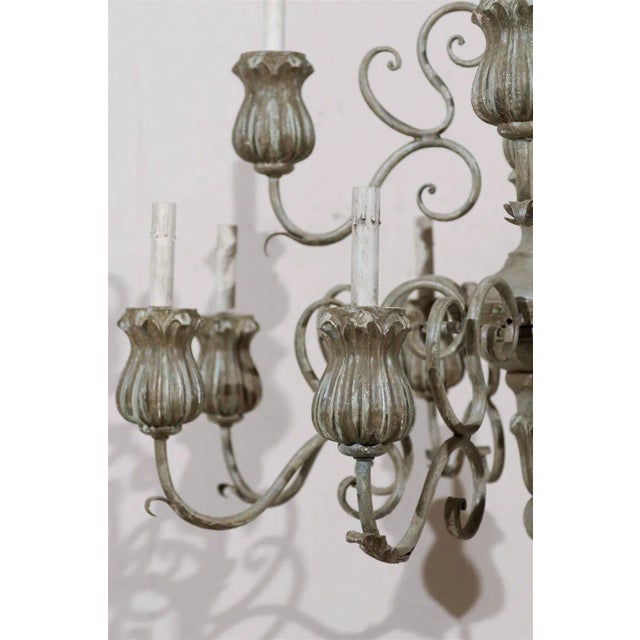 Italian Twelve-Light Painted Wood Chandelier with Flower Shaped Bobeches For Sale - Image 4 of 10