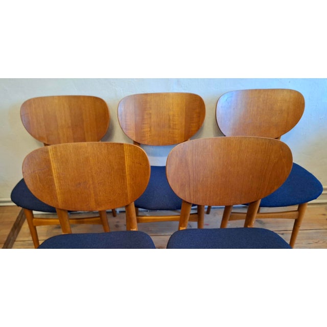 Wood Vintage Teak Dining Chairs with Navy Blue Covers, 1960s, Set of 6 For Sale - Image 7 of 13