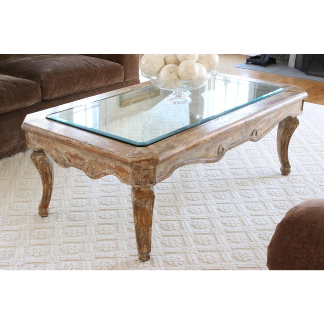 Inset Beveled Glass Top Distressed Coffee Table Chairish