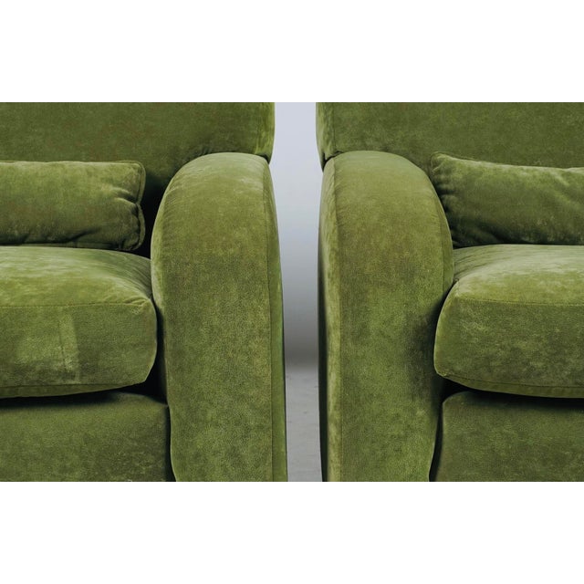 Mid 20th Century Mid 20th Century Pair of Moss Green Suede Lounge Chairs | Deep Seat Modern Club Chairs For Sale - Image 5 of 5