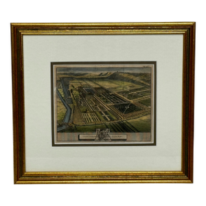 18th Century Chatsworth House, Derbyshire Antique Copper Engraving After Leonard Knyff, Hand-Coloured Framed