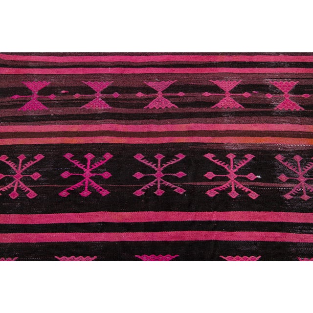 Vintage Flatweave Kilim Wool Rug Geometric in Pink and Brown Color For Sale - Image 11 of 11