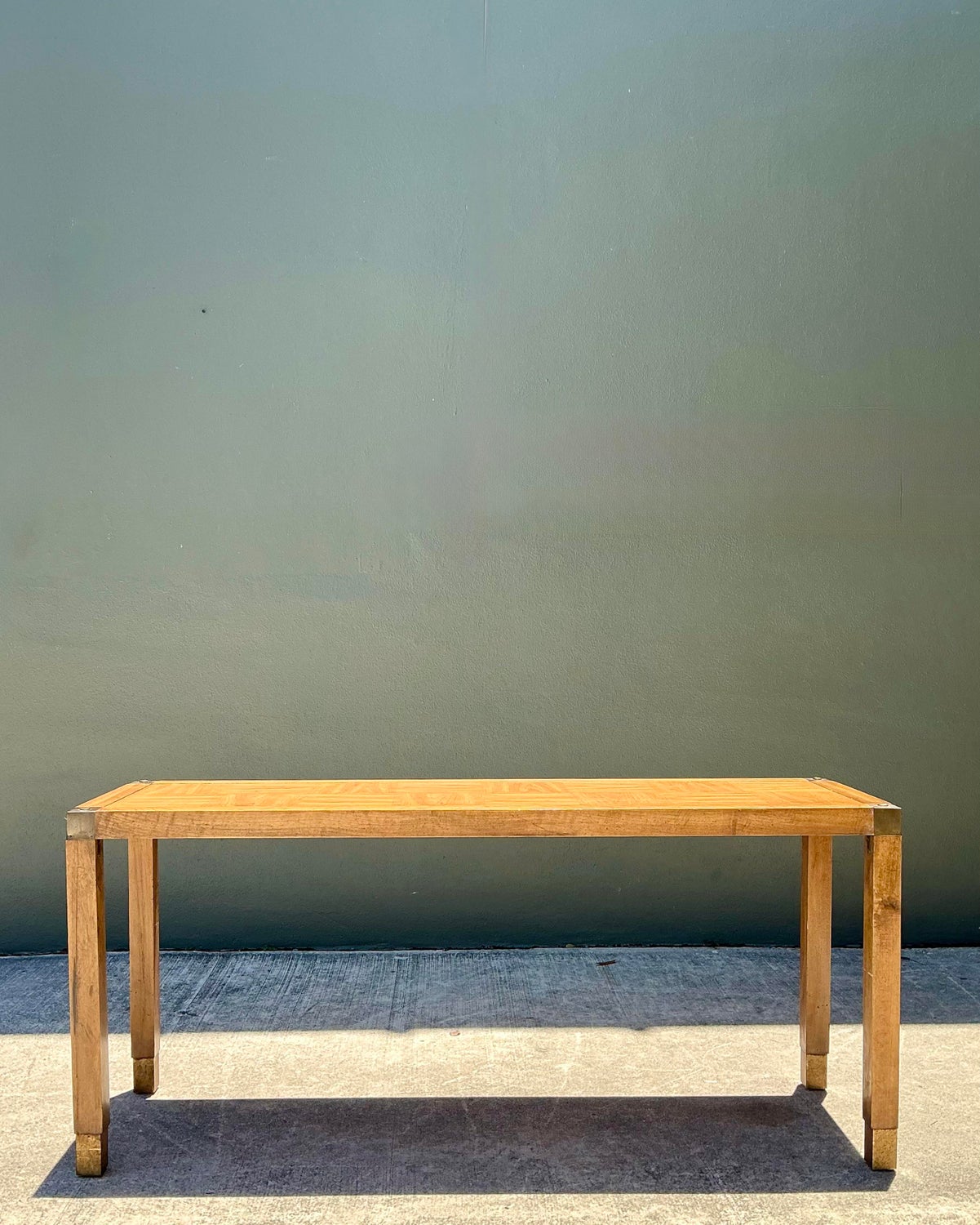 Vintage Brass Detail Campaign Console Table - Top view