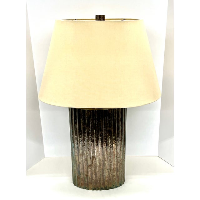 Gray McGuire Robert Kuo Fluted Flask Table Lamp (Ml-1016) - Copper Base With Linen Shade For Sale - Image 8 of 12