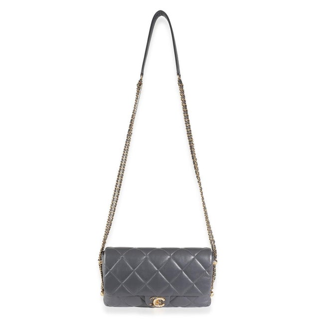 Animal Skin Gray Quilted Lambskin Crush On Chains Flap Bag For Sale - Image 7 of 7
