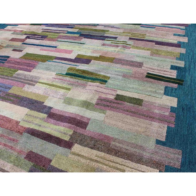 Mid 20th Century Large American Hooked Rug by George Wells With a Modern Design and Modern Colors 9'0" X 12'3" For Sale - Image 5 of 10
