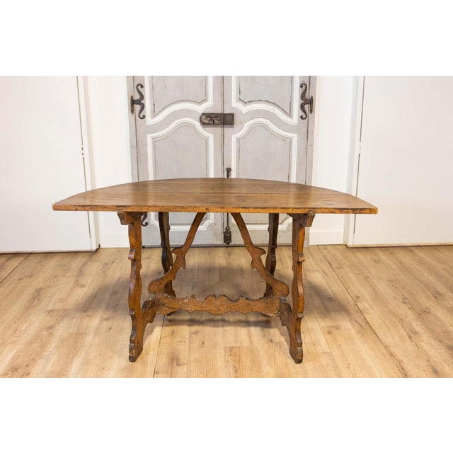 17th Century Italian Baroque Period Walnut Demilune Table with Carved Lyre Base For Sale - Image 10 of 14
