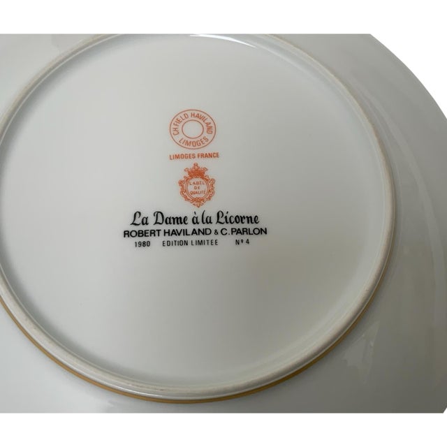 Red Vintage Haviland Limoges La Dame a La Licorne Plates Sight & Smell 1978 & 1980 in Boxes For Sale - Image 8 of 11