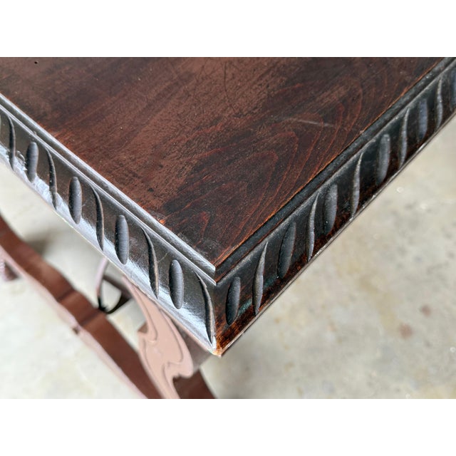 19th Century Spanish Baroque Style Oak Library Table or Desk, Two Faces For Sale - Image 12 of 18