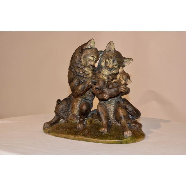 19th century Austrian figural group of a family of cats. The group has been cold painted and has vibrant coloring. The...