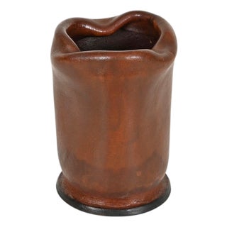 Italian Brown Curved Leather Pen Holder by Nova Tecno, Italy, 1950s For Sale
