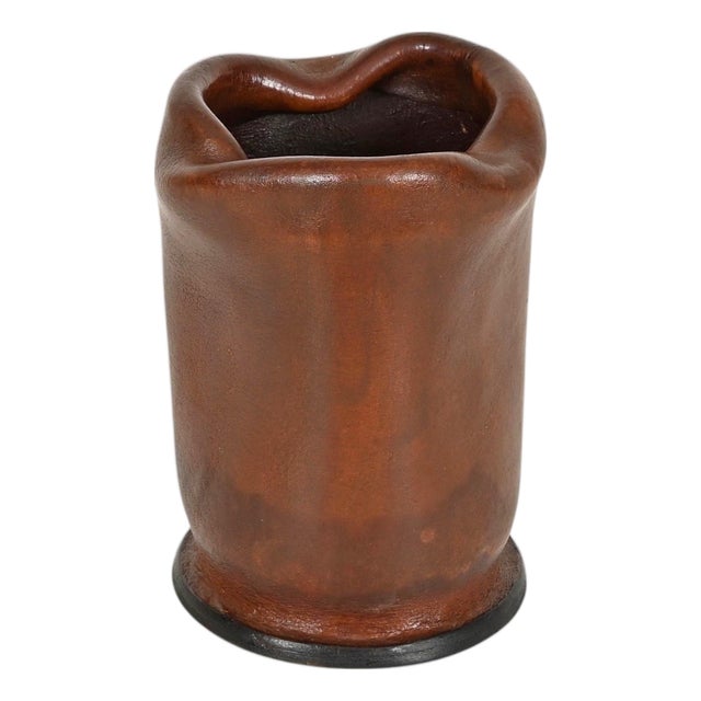 Italian Brown Curved Leather Pen Holder by Nova Tecno, Italy, 1950s For Sale