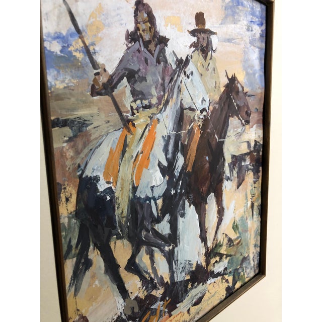 Brown 1990s James Lee Colt Western Image W/C Gouache Mounted Cowboy And Indian For Sale - Image 8 of 11